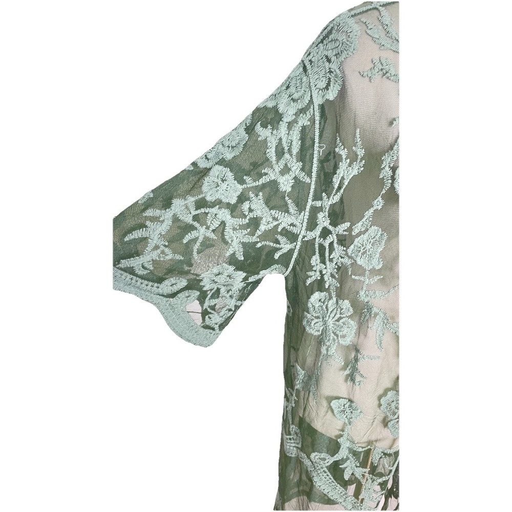 Mi Ami Green Lace Duster Top Embroidered Boho Forest Fairy Victorian Small - Picture 3 of 4